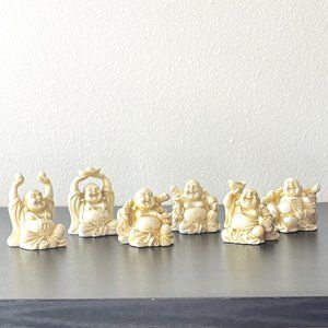 Small Happy Buddhas in Ivory Finish - Set of 6